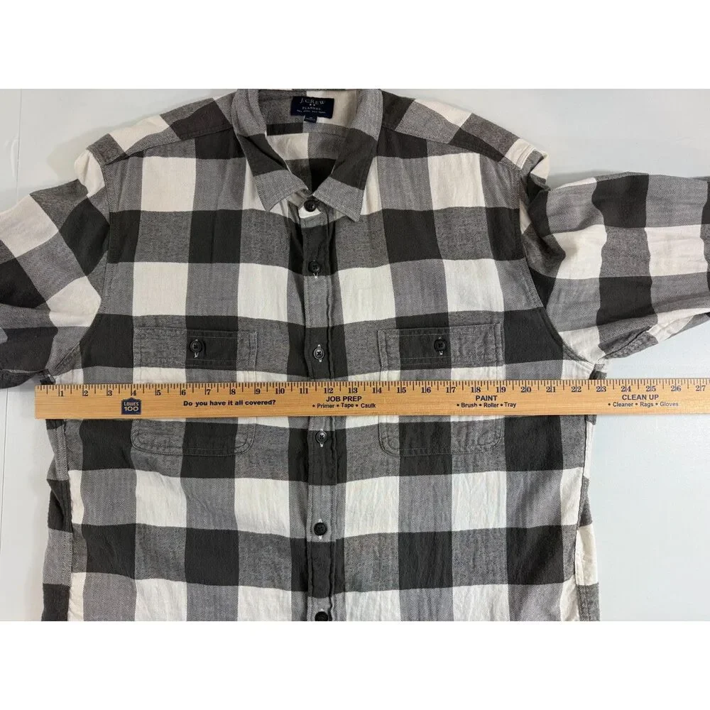 J.Crew Flannel Shirt Men’s XL Slim Fit Black White Buffalo Plaid Button Up